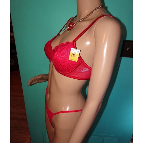 Vintage Vassarette Red Push Up Bra 34 C embroidery fishnet original tags - Picture 4 of 6
